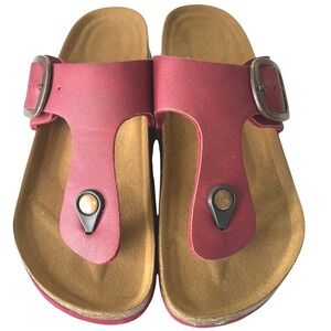 Aerothotic Thong Sandals Womens 7/37 Red Adjustable Buckle Cork Footbed Comfort